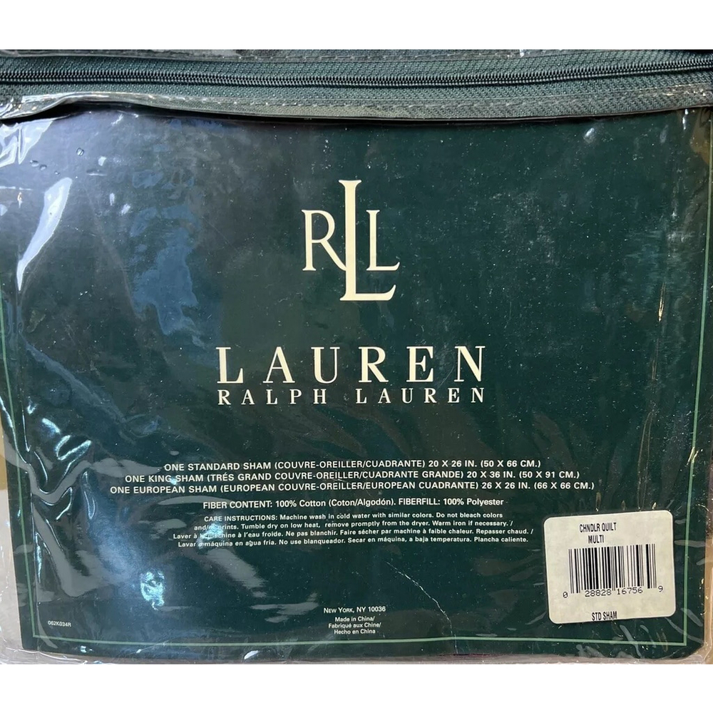 Ralph Lauren Chandler Quilt Navy Multi Quilted Standard Pillow Shams Vintage New - Picture 4 of 5